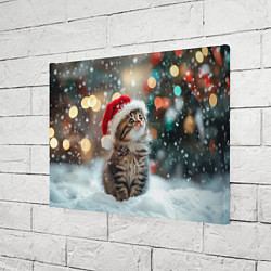 Холст прямоугольный Новогодний котенок и снег, цвет: 3D-принт — фото 2