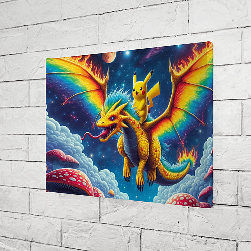 Картина прямоугольная Pikachu on a fabulous dragon - neon glow / 3D-принт – фото 3