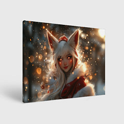 Холст прямоугольный Девушка - лиса и огоньки, цвет: 3D-принт