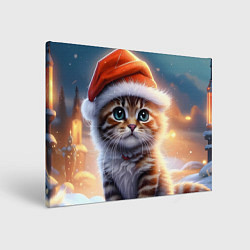 Холст прямоугольный Новогодний котенок в шапочке, цвет: 3D-принт