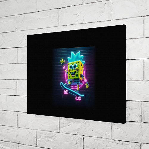 Картина прямоугольная Sponge Bob on a skateboard - ai art fantasy / 3D-принт – фото 3