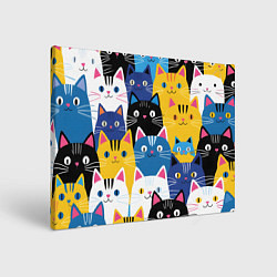 Холст прямоугольный Много цветных котиков, цвет: 3D-принт