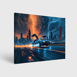 Холст прямоугольный Автомобиль и ночные молнии, цвет: 3D-принт