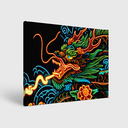 Холст прямоугольный Japanese neon dragon - irezumi, цвет: 3D-принт