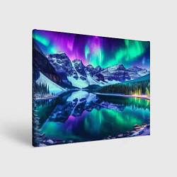 Холст прямоугольный Северное сияние над горами - неоновое свечение, цвет: 3D-принт