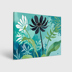Холст прямоугольный Цветы на бирюзовом фоне, цвет: 3D-принт