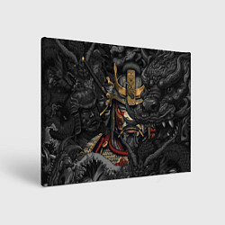 Холст прямоугольный Самурай и драконы в стиле ирезуми, цвет: 3D-принт