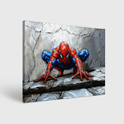 Холст прямоугольный Человек-паук палзет на стене, цвет: 3D-принт