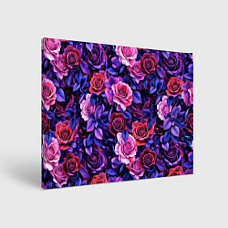 Холст прямоугольный Разноцветные цветы - синие розы паттерн, цвет: 3D-принт