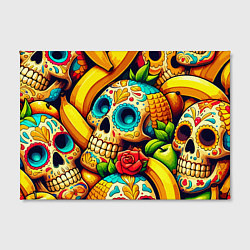 Холст прямоугольный Colorfull skulls and bananas - pop art pattern, цвет: 3D-принт — фото 2