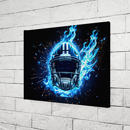 Картина прямоугольная Шлем для американского футбола в синем пламени / 3D-принт – фото 3