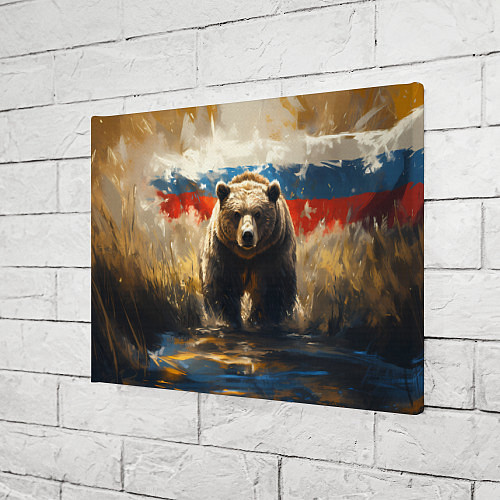 Картина прямоугольная Медведь и флаг РФ в поле / 3D-принт – фото 3