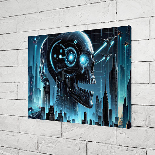 Картина прямоугольная Cyberpunk skull - metropolis neon glow / 3D-принт – фото 3