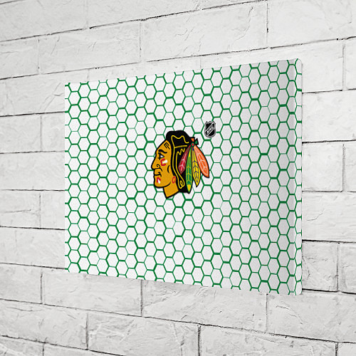 Картина прямоугольная Чикаго Блэкхокс - белые соты с зеленой обводкой / 3D-принт – фото 3