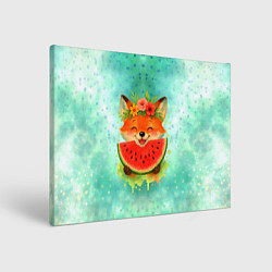 Холст прямоугольный Веселая лисичка ест арбуз, цвет: 3D-принт
