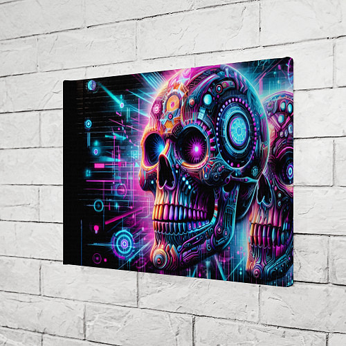 Картина прямоугольная Neon cyber skull / 3D-принт – фото 3