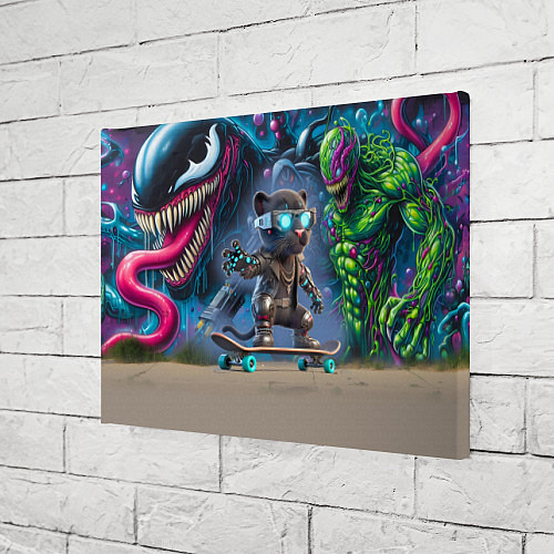 Картина прямоугольная Пантерёнок крутой скейтбордист на фоне граффити / 3D-принт – фото 3