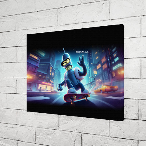 Картина прямоугольная Bender is a skateboarder in neon street - ai art / 3D-принт – фото 3