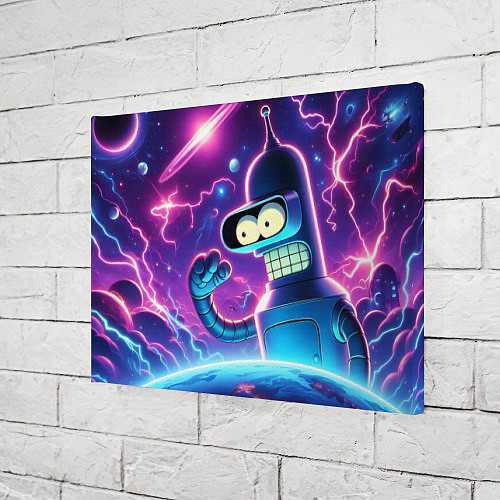 Картина прямоугольная Bender in neon space - cartoon Futurama / 3D-принт – фото 3