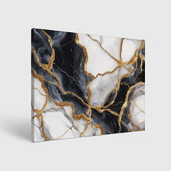 Холст прямоугольный Мрамор белый и черный с золотом, цвет: 3D-принт