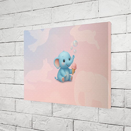 Картина прямоугольная Маленький слоненок с мороженым пускает пузыри / 3D-принт – фото 3