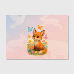 Холст прямоугольный Лисичка с бабочками и цветочками, цвет: 3D-принт — фото 2