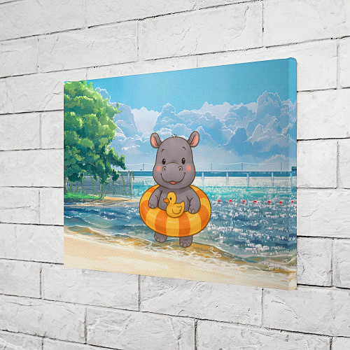 Картина прямоугольная Бегемотик в плавательном круге с уточкой / 3D-принт – фото 3