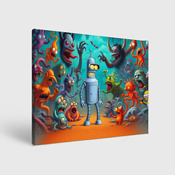 Холст прямоугольный Робот-сгибальщик Бендер в окружении монстров, цвет: 3D-принт