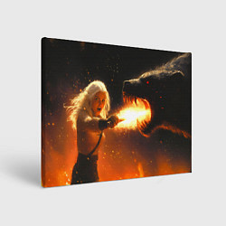Холст прямоугольный Цири сражается с монстром медведем, цвет: 3D-принт