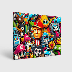 Холст прямоугольный Дональд Трамп в компании мультяшных персонажей, цвет: 3D-принт