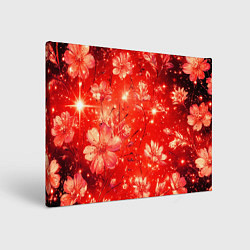 Холст прямоугольный Цветочный красный с искрами, цвет: 3D-принт