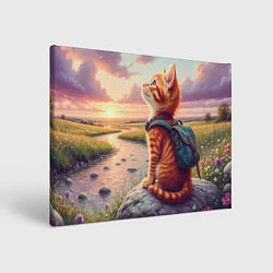 Холст прямоугольный Котёнок с рюкзаком мечтает о небе, цвет: 3D-принт