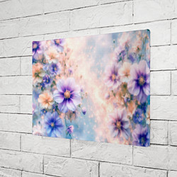 Холст прямоугольный Нежный голубой цветочный с золотистым свечением, цвет: 3D-принт — фото 2