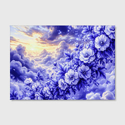 Холст прямоугольный Сине-сиреневый цветы на фоне облаков, цвет: 3D-принт — фото 2