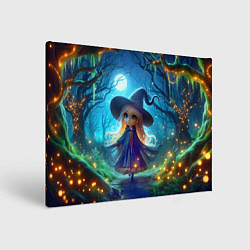 Холст прямоугольный Ведьмочка-малютка в ночь на хэллоуин, цвет: 3D-принт