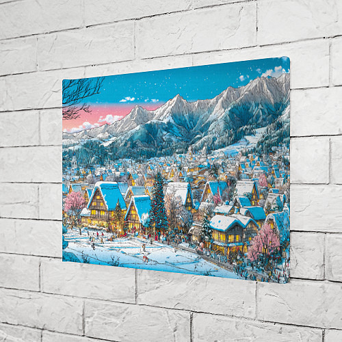 Картина прямоугольная Новогодняя деревушка в горах / 3D-принт – фото 3
