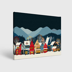 Холст прямоугольный Новогодний городок в горах, цвет: 3D-принт