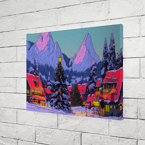Картина прямоугольная Новогодние елки в горном городке / 3D-принт – фото 3