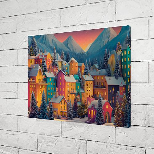 Картина прямоугольная Новогодний город в горах / 3D-принт – фото 3
