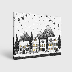 Холст прямоугольный Черно-белый новогодний город, цвет: 3D-принт