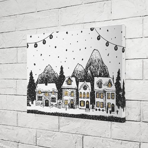 Картина прямоугольная Черно-белый новогодний город / 3D-принт – фото 3