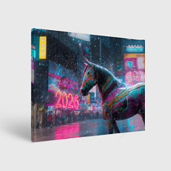 Холст прямоугольный Лошадка новогодняя в стиле киберпанк, цвет: 3D-принт