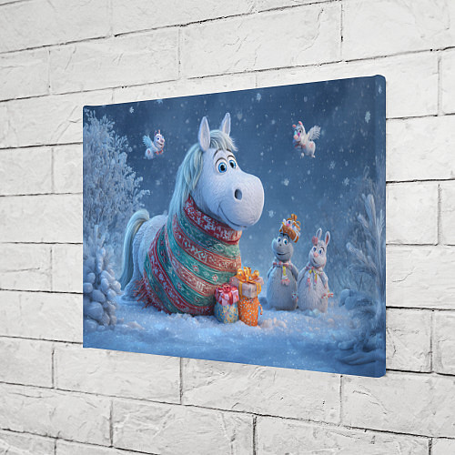 Картина прямоугольная Новогодняя лошадь с подарками / 3D-принт – фото 3