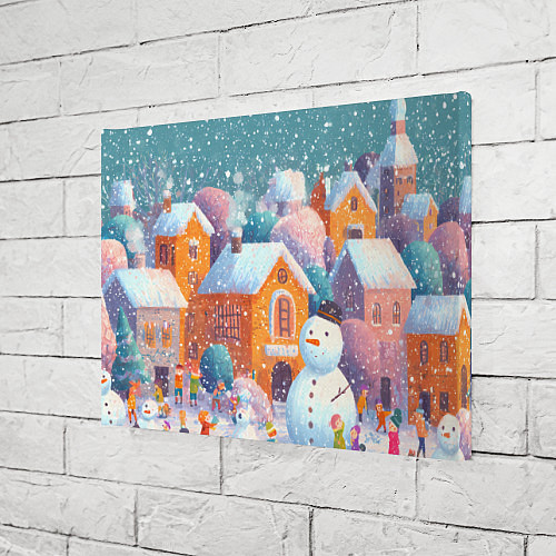Картина прямоугольная Дети во дворе лепят снеговика / 3D-принт – фото 3