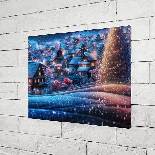 Картина прямоугольная Новогодний двор в блестках / 3D-принт – фото 3