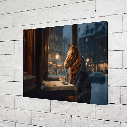 Картина прямоугольная Лошадь в кафе ищет новогоднее настроение / 3D-принт – фото 3