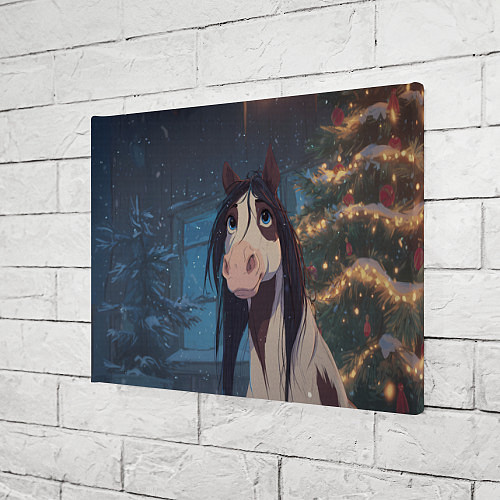 Картина прямоугольная Белая пятнистая новогодняя лошадка / 3D-принт – фото 3