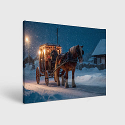 Холст прямоугольный Новогодняя лошадка с повозкой, цвет: 3D-принт