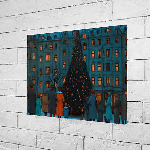 Картина прямоугольная Люди встречают новый год во дворе / 3D-принт – фото 3