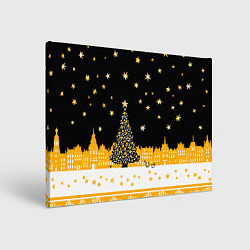Картина прямоугольная Новый год в черно-желтом стиле